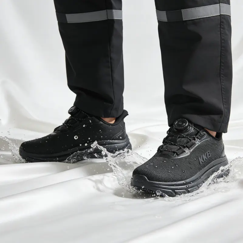 Men's Closed Flat Safety Slip-On Shoes - Anti-Slip, Water Resistant, Arch Fit Orthopedic Support Industrial Casual Trainers for Workers, Walking Shoes
