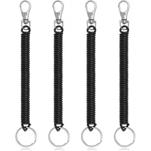 4 count Retractable Spring Coil, Stretchy Lanyard with Keyring Lobster Clasp, Theftproof Anti-Lost Stretch Cord Safety Key Ring for Wallet Chain Keys Cellphone