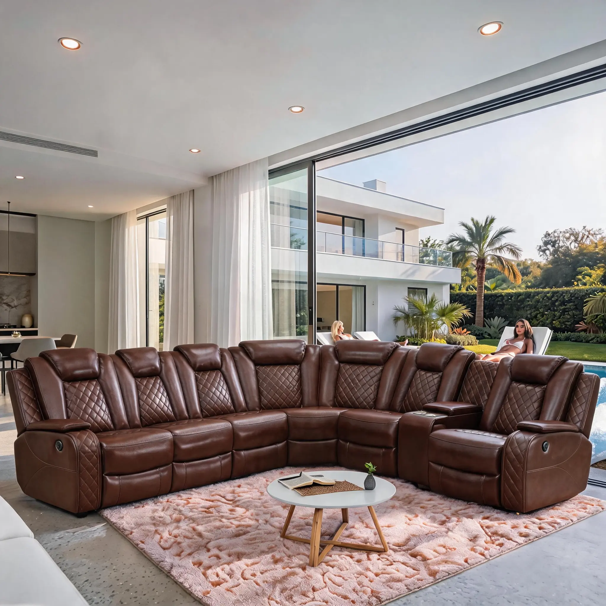 ainehome Modern LED Red Breathing Electric Recliner 3-Piece Living Room Sofa Set, Indoor Furniture with Adjustable Backrest, Storage Features, Breathable Design, Ambient LED Lighting, Cup-Holder & Wireless Charger Power Reclining Leather couch sectional