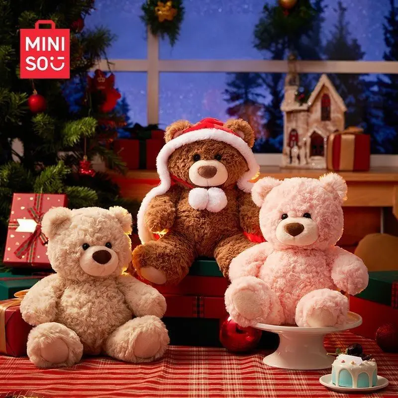 MINISO Gift Bear Series Brown Sitting Teddy Plush Toy - Soft Furry Collectibles, Phthalate-Free, Huggable Stuffed Animal for Kids, Christmas Gift for Friends