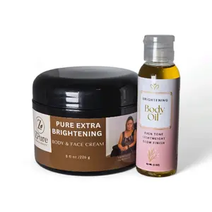 Body Care Set (2-Piece) - 8 oz Pure Extra Brightening Cream for Face & Daily Use, 2 oz Shine-Enhancing Radiant Cosmetic Oil
