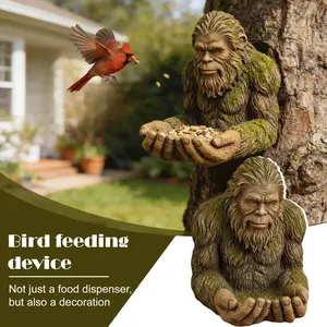 5.9 Inch Bigfoot Outdoor Garden Patio Statue Bird Feeder, Mystery Natural Art Hanging & Desktop Decoration, Textured Natural Surface, Moss Accents, Garden Accessories