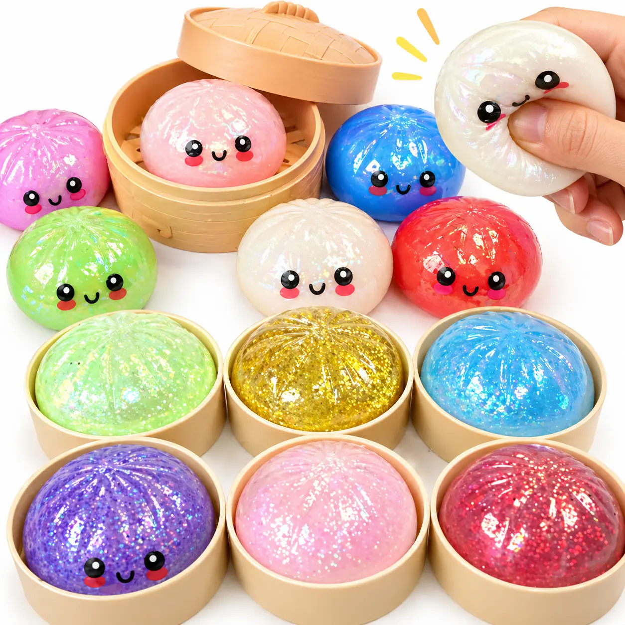 Glitter Dumpling Squishy Toy Soft Sensory Fidget Desk Companion Cute Gift for Women Teens and Office Workers