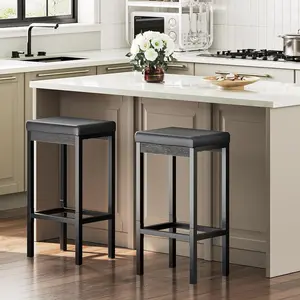 HOOBRO Dining Table, 24.8-Inch Bar Stools, Vintage Set of 2 Kitchen Bar Chairs, 2" Thick Upholstery Breakfast Bar Stool, for Kitchen,  Dining Room, Cafe, Bar Counter, Black#SpringSale #BigSpringSale