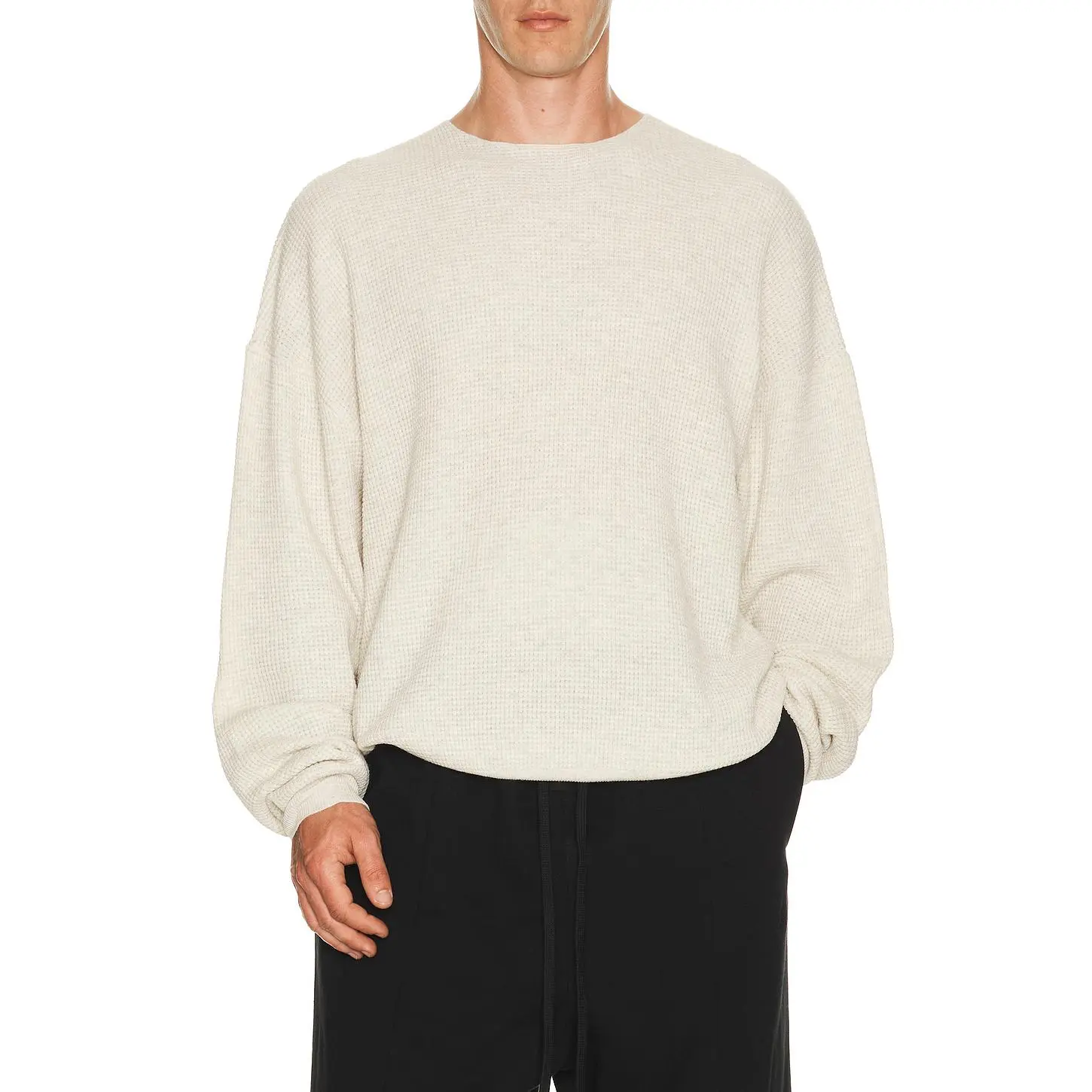 Fear of God ESSENTIALS Signature Waffle 90's Crewneck Sweater in Oatmeal Heather