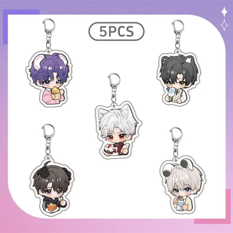 5count, 2026 New Love and Deepspace anime keychain set 5cm/1.96in acrylic key pendant, Sylus/Zayne/Rafayel/Caleb/Aster cute comic characters, Suitable for backpack zipper, suitcase, phone case, headphone box, Fashion Anime Merchandise Gift for Fans.