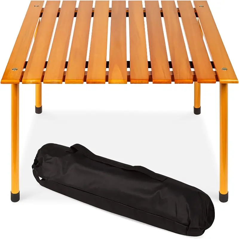 Portable Camping Folding Table, 27" Square Solid Fir Wood Top, Includes Carrying Bag for Outdoor Camping & Hiking Activities, Solid Wood Board, 27 Inch, Square Fold, Foldable Table, Compact Carry, Hiking Gear