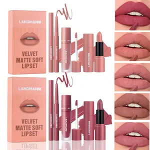 Matte Velvet Lip Makeup Set - Waterproof, Long-Lasting & Non-Stick Cup Nude Lipstick with Lip Liner & Lip Gloss, Highly Pigmented, Perfect for Natural Lip Contour & Romantic Valentine's Day Gifts for Her