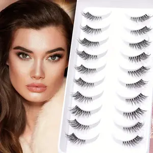 Half Lashes False Eyelashes, Natural Cat Eye Lashes 10mm, Short Eyelashes 3D Volume, Soft Strip Lashes Pack, C Curl, 10 Pairs, Fluffy Volume Eyelashes