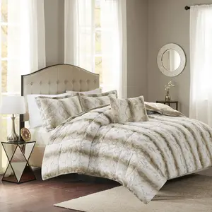 Madison Park Zuri Soft Plush Comforter Set, Shaggy Fur Animal Stripes Design, Faux Mink On The Reverse, Modern All Season Bedding Set With Matching Sham, 4 Piece