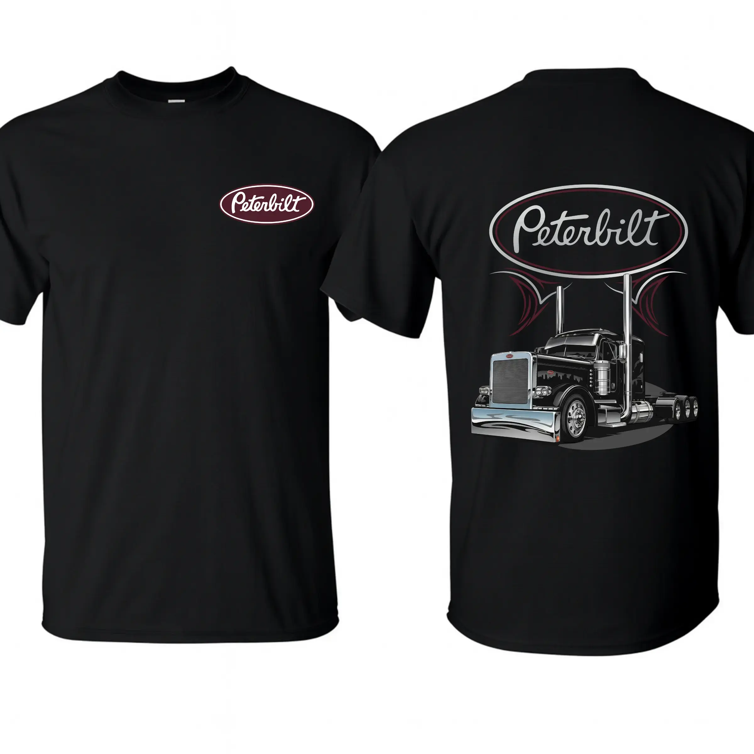 Peterbilt Classic Trucker Hoodie, Chrome Semi-Truck Graphic with Dual Exhaust Pipes, Diesel Nation Peterbilt Graphic Shirt, For Truck Drivers & Rig Enthusiasts, Gift for Hauling Crew & Big Rig Fans