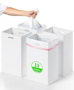 Disposable Trash Cans for Party 4 Pack, 13 Gallon Thick Cardboard Garbage Cans with Clip & Handle, Reusable Portable Trash Bin for Parties Events Camping (13.5"L x 10.0"W x 21.7"H), White