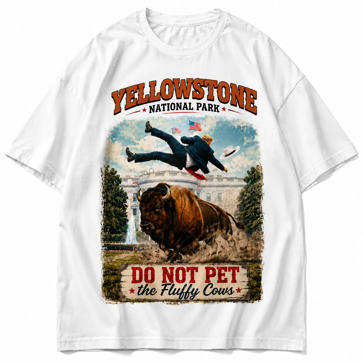 Yellowstone Buffalo Graphic T Shirt for Women Men Unisex Black White Short Sleeve Tee Funny Do Not Pet The Fluffy Cows Print Shirt National Park Outdoor Travel Adventure Idea