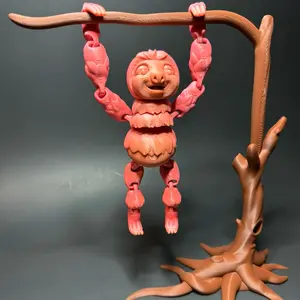 3d Printed Sloth with Tree Stand - Articulated Collectible Figurine Decor Gift