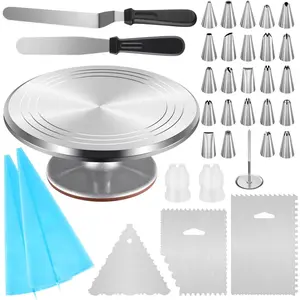 Aluminium Cake Turntable, 12 Inch Rotating Cake Stand, 35 count Cake Decorating Kit Supplies with 24 Numbered Icing Piping Tips, 2 Frosting Spatula, Pastry Bags and Other Baking Tools