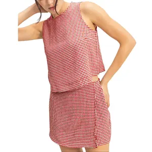 Women’s Gingham Plaid 2PC Set, Sleeveless Top + Convertible Skort Casual Summer Outfit