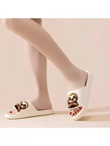 Cute Sloth Print Slippers Women Men Soft Fleece Lined House Shoes Anti-Slip Indoor Outdoor Comfortable Winter Warm Plush Animal Pattern Slippers for Home Bedroom