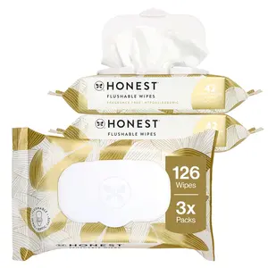 The Honest Company Hypoallergenic Flushable Wipes for Sensitive Skin, Gilded Wings, 126 Count