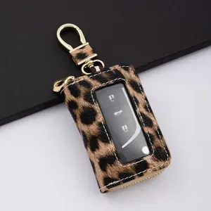 Leopard Print Car Key Case – PU Leather Zipper Key Holder Wallet