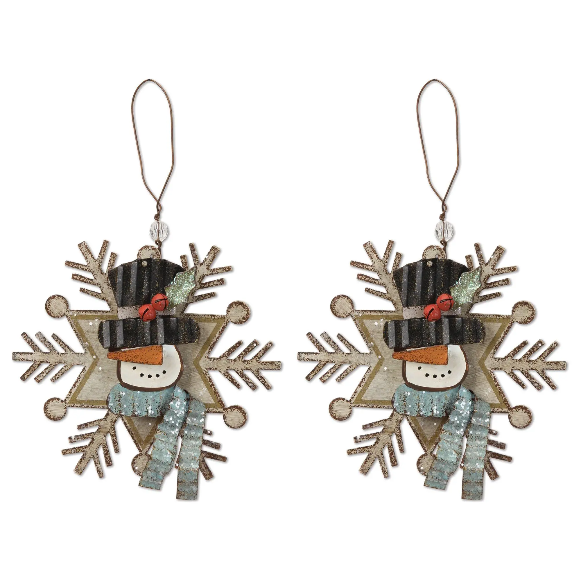SVD set of 2 snowman snowflake ornaments
