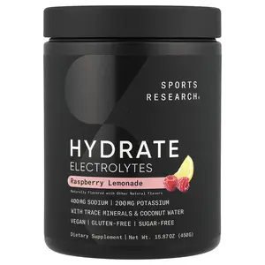 Sports Research Hydrate Electrolytes, Raspberry Lemonade, 15.87 oz (450 g) Sports Research Hydrate Electrolytes, Raspberry Lemonade, 15.87 oz (450 g)