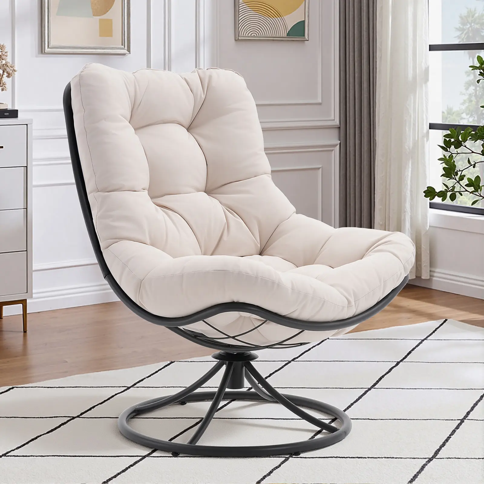 Swivel Accent Chair, 360 Degree Swivel Chair with Soft Thick Cushion and Sturdy Steel Frame, Modern Comfy Lounge Chair for Living Room, Bedroom, Reading Room, Patio, Outdoor