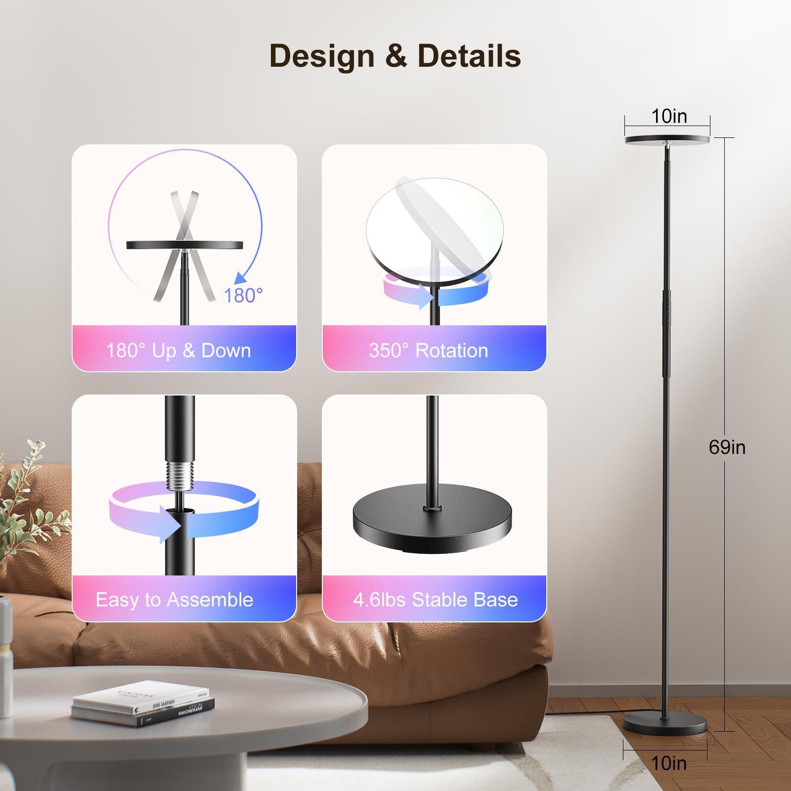 FULSUNT RGB Torchiere Floor Lamps for Living Room - LED Standing Lamp with Remote，floor lamp,black neon light,sunset lamps, cozy, warm  lighting