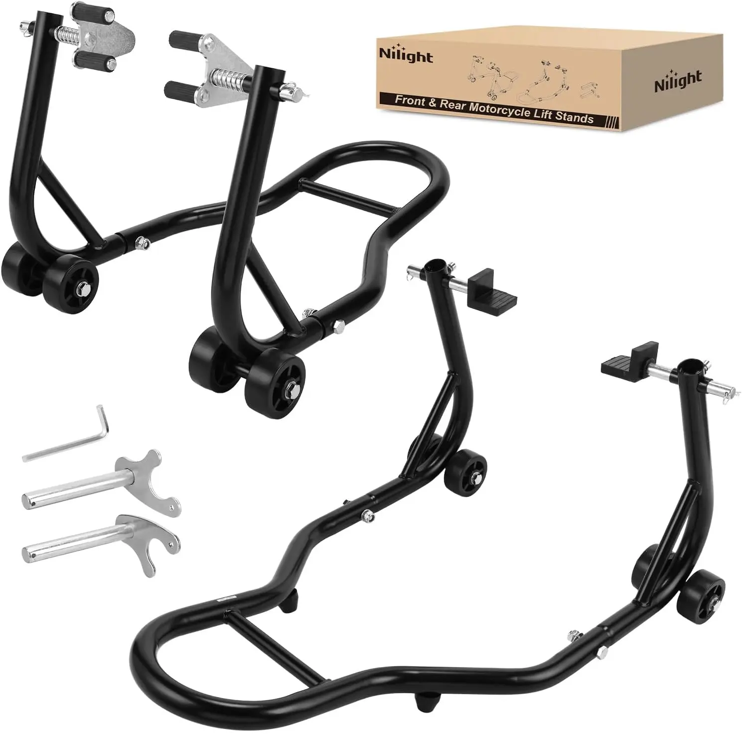 Nilight Universal Motorcycle Stand Lift 850lbs Front Rear Combo Stand Lift Stand Front Wheel Fork Stand Rear U+L Fork Swingarm Spool Stand for Most Yamaha Honda Kawasaki Suzuki Motorcycles