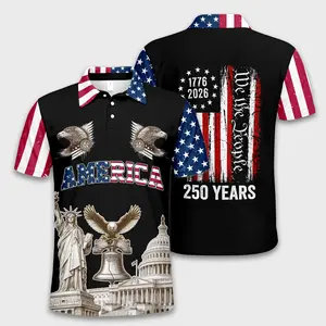 250th USA Anniversary Polo Shirt, Patriotic Mens Polo Fashion, Patriotic Eagle, Statue Of Liberty, 250 Years Of Freedom and Faith Gift