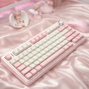 AULA F75 Cute Pink 75% Mechanical Wireless Keyboard – Creamy Sound, Pastel Desk Setup Aesthetic, Wireless Tri-Mode, Hot Swap, RGB Backlit Keyboard for Girls