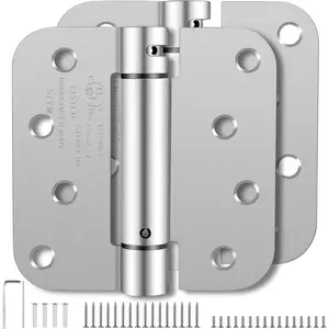 Self Closing Door Hinges 4 Inch, Spring  Adjustable Tension Hinges for Garage/Front/ Doors - UL Listed Brushed Nickel Hinges, Left/Right Hand Door Hardware with 5/8" Radius Corners (2 Pack)