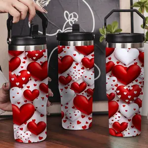 30oz Stainless Steel Insulated Tumbler with Leak-Proof Lid & Portable Handle - Valentine's Day Hearts Pattern, Long-Lasting Hot/Cold Insulation, Personalized Winter Tumbler for Her/His, Valentine's Day gifts