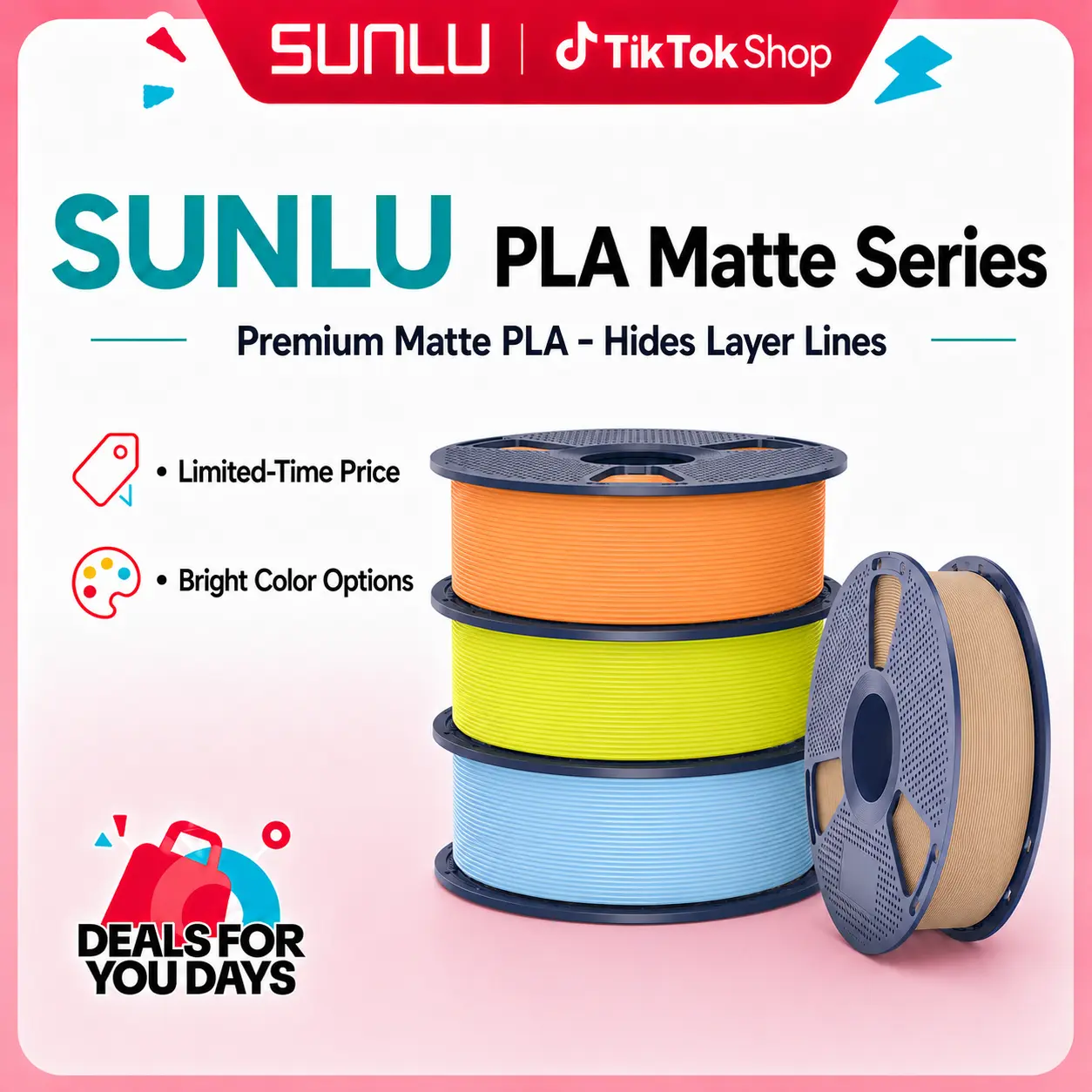 SUNLU PLA Matte & High Speed PLA MATTE 1.75mm 3D Printer Filament (1KG) - High Speed Printing, ±0.02mm Tolerance, Matte/Metallic Finish, Eco-Friendly, Low Warping, Vacuum Sealed - Compatible with 99% FDM Printers-4241 tiktokshopbacktoschool
