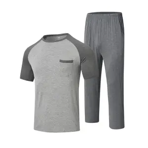 MoFiz Men's Pajamas Set Short Sleeve Bottom PJ's Pants Bedroom Pijama Sleep Night Suit 2 Piece Pjs Set Ultra Soft