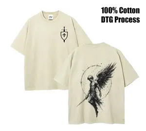 Archangel Michael Retro-Chic Washed T-Shirt DTG Process Unisex Loose-Fitting T-shirt, Washed Casual Top (100% Cotton, 280g), Smooth Fabric, Minimalist Style, Street Style, Classic T-shirt, Makes a Great Gift.