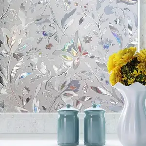 Flower Pattern Privacy Window Film, Self Adhesive Window Sticker, Decorative Glass Sticker, Decorative Decal for Home Office, Home Decor Supplies