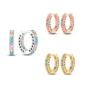 MULA 925 Silver-plated Rainbow Zirconia Earrings | Sparkling Multicolor Inlay Hoop Earrings | Suitable for Wedding, Engagement, Daily Wear | Elegant and Fashionable Gift for Women