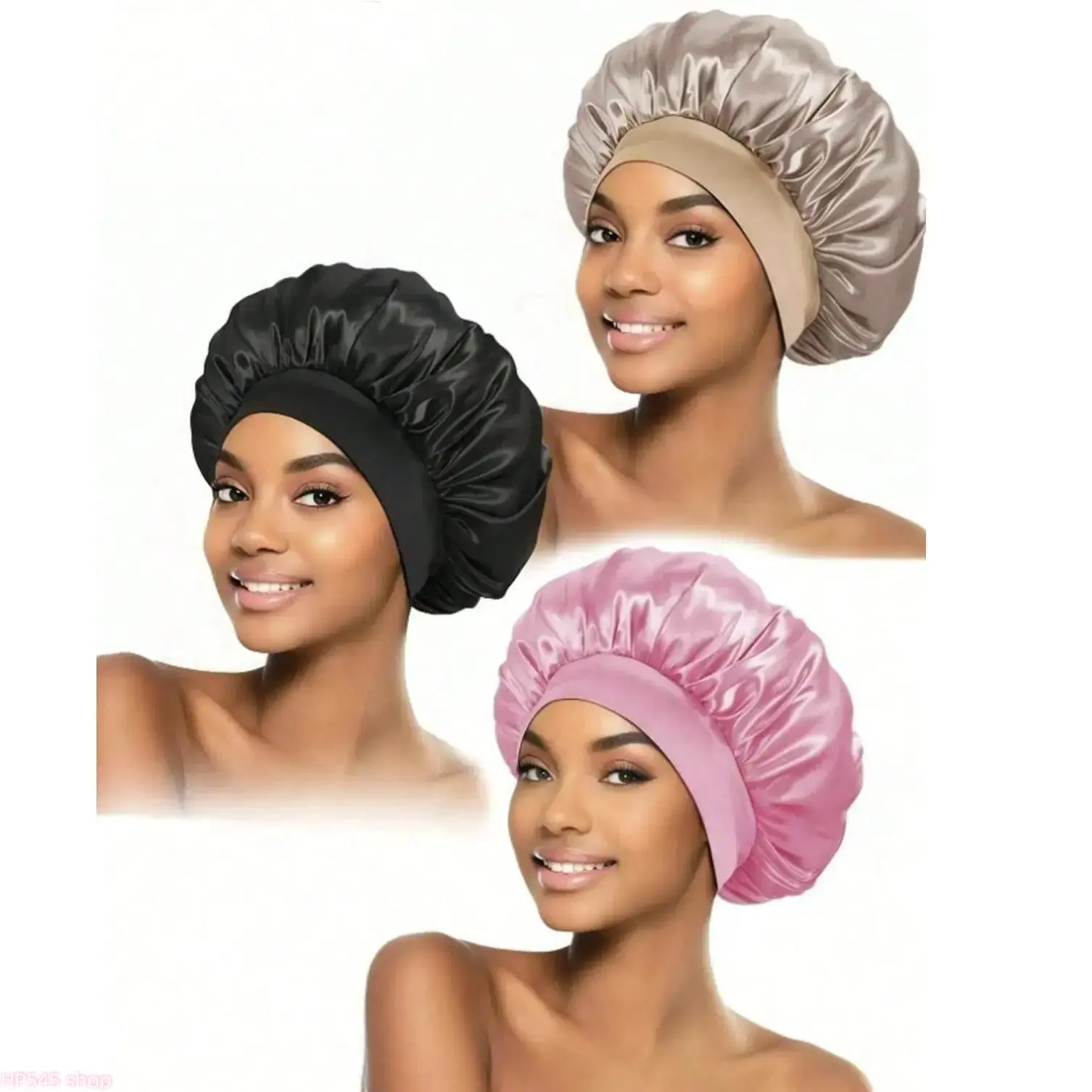 Women's 2-Pack Charmeuse Silk Bonnet with Wide Elastic Band for Heatless Night Care & Curly Hair Protection