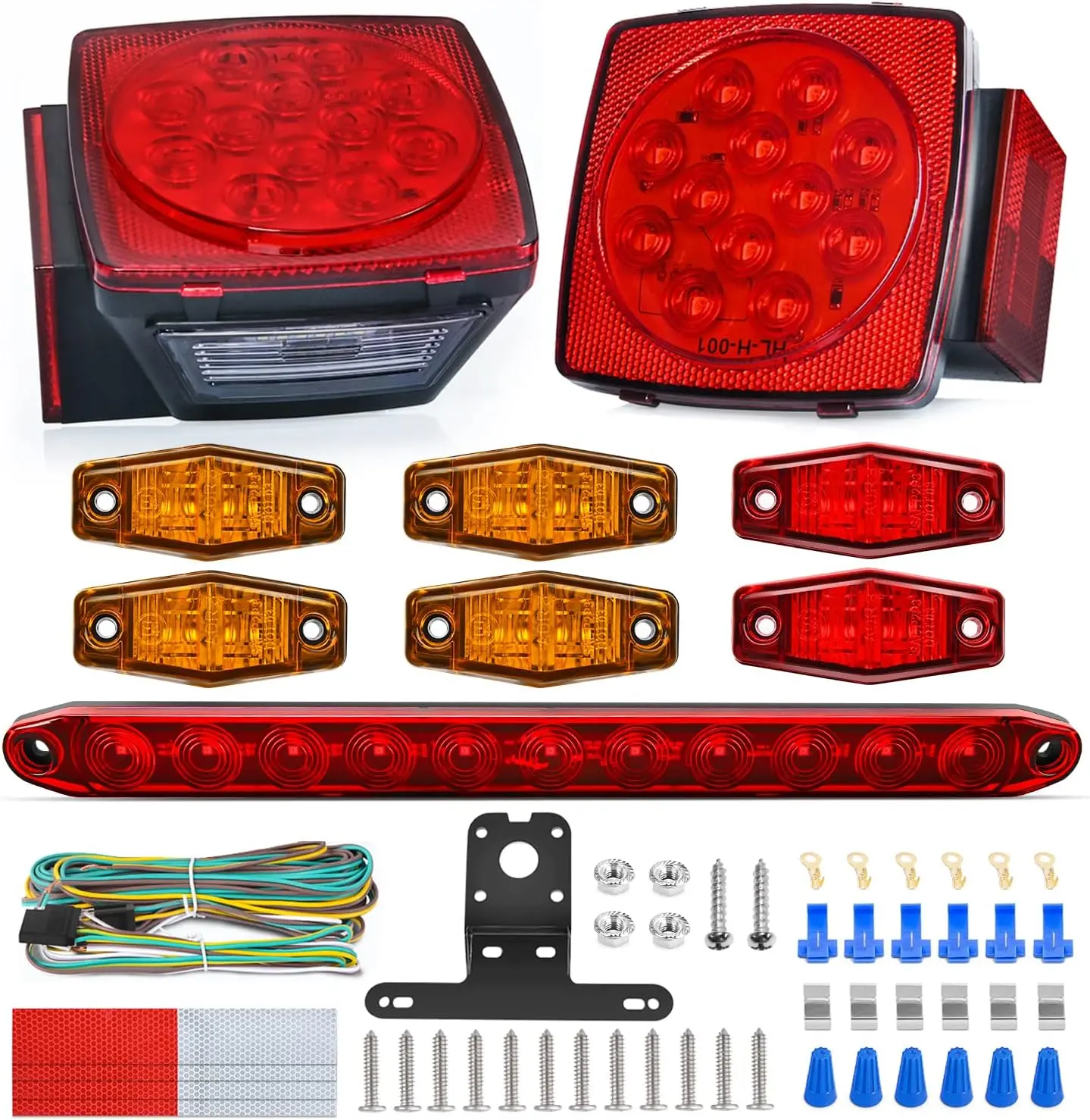 Nilight 12V Automotive IP68 LED Trailer Light Kit - Square Shape Stop-Turn-Signal Lights, Red-Amber Side Markers, Third Brake ID Bar, for Utility Trailers, Auto Parts Accessories, Car Lighting