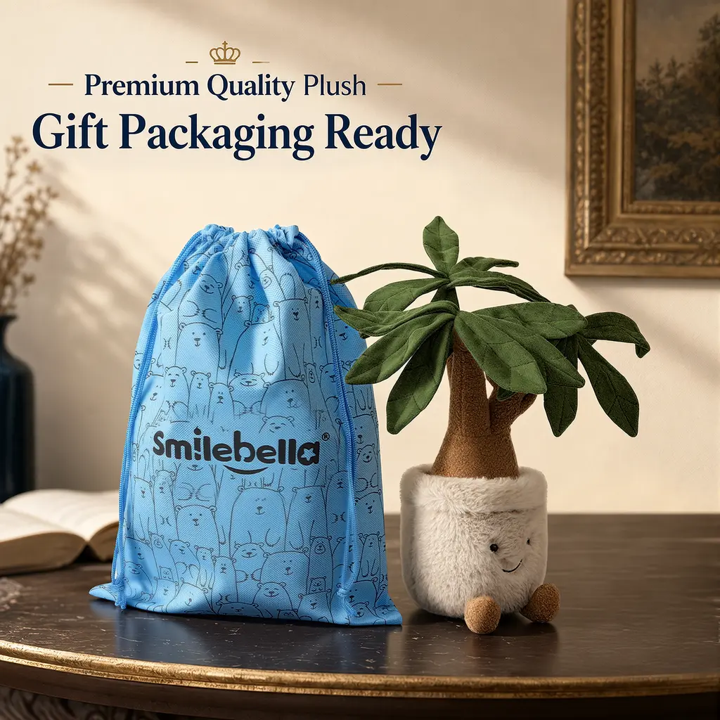 Smilebella Premium Potted Money Tree Plush Toy (35cm) - Realistic Plant Stuffed Animal for Good Luck & Wealth, Luxury Gift Box Packing, Holiday Gift