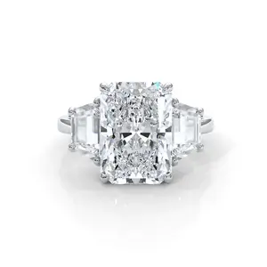 3 Stone Radiant Lab Grown Diamond IGI Certified Engagement Ring 14k White Gold 5.51 Ctw.