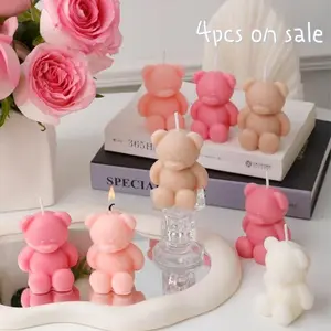 Cute Bear-Shaped Scented Candles, Set of 4 for Aromatherapy & Home Decor, Relaxing Pressure Candles, Home Fragrance, Decoration, Perfect Gift for Bedrooms & Living Rooms