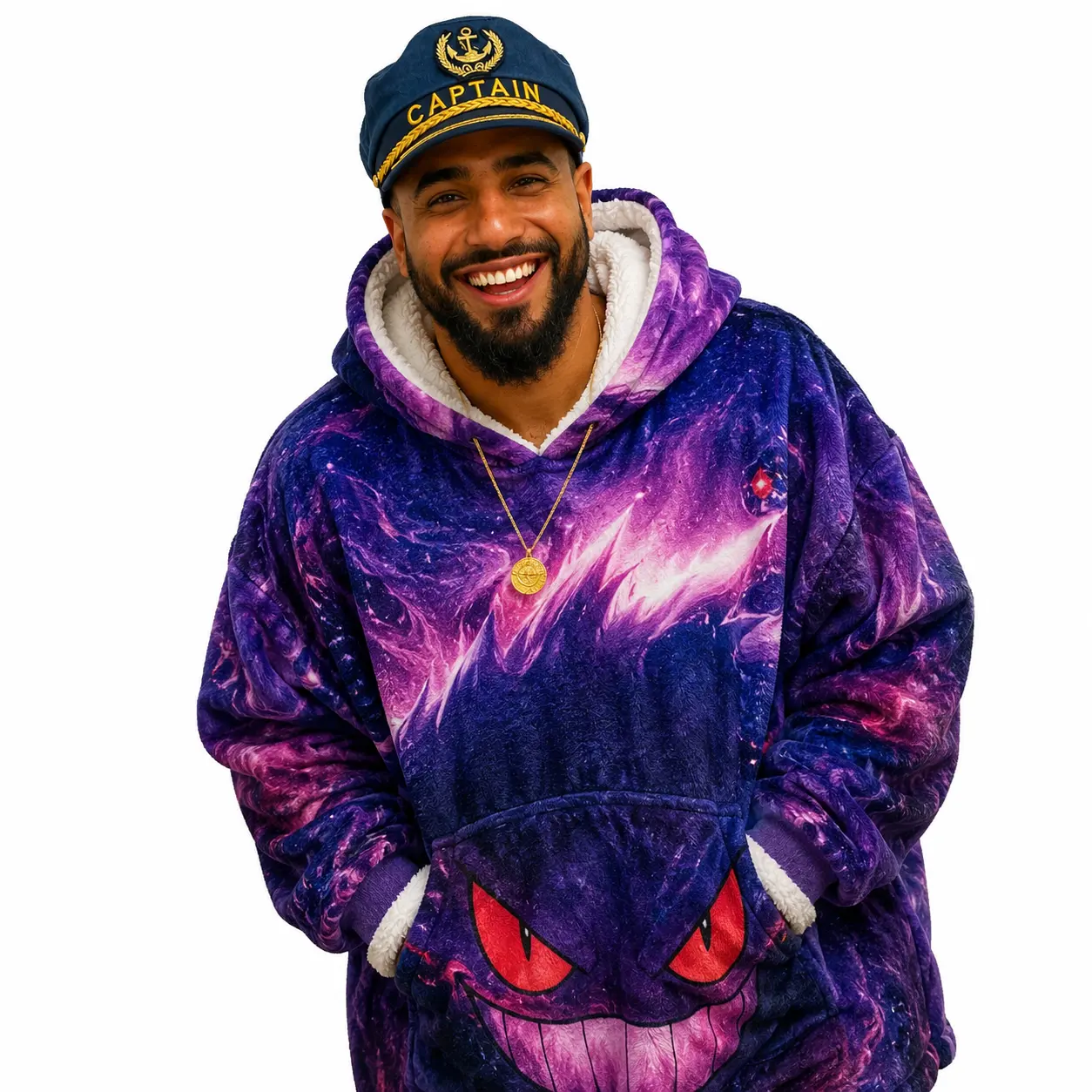 Gengar Galaxy Oversized Plush Pullover Hoodie Top - Long Sleeve, Thick Soft Fleece, Relaxed Fit, Pocket, Stretch Fabric, Machine Wash, Cold Wash - for Bedding & Throws, Anime & Movie Marathons