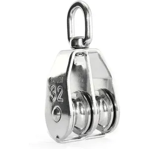1PCS Lifting Double Pulley Stainless Steel Heavy Duty Double Wheel Swivel Lifting Rope Pulley Block M32