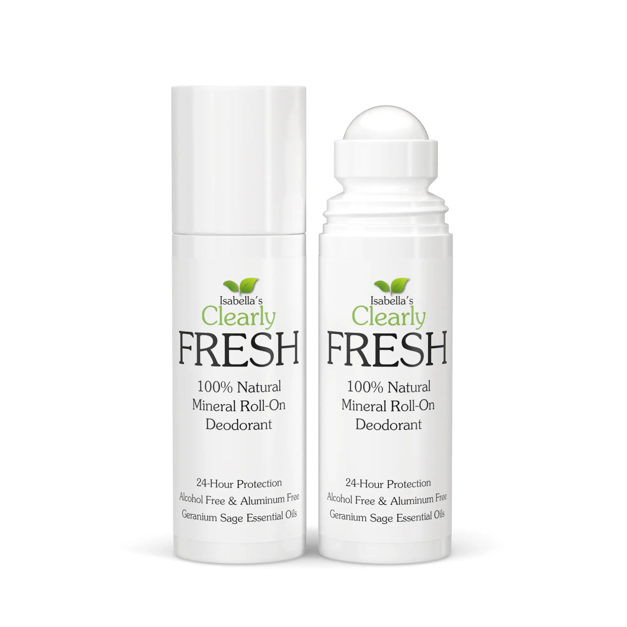 Magnesium Roll-On Deodorant 2-Pack | Natural Deodorant for Sensitive Skin | Aluminum Free, Baking Soda Free | Aloe Vera, Geranium Sage, Made in USA (Isabella's Clearly FRESH)