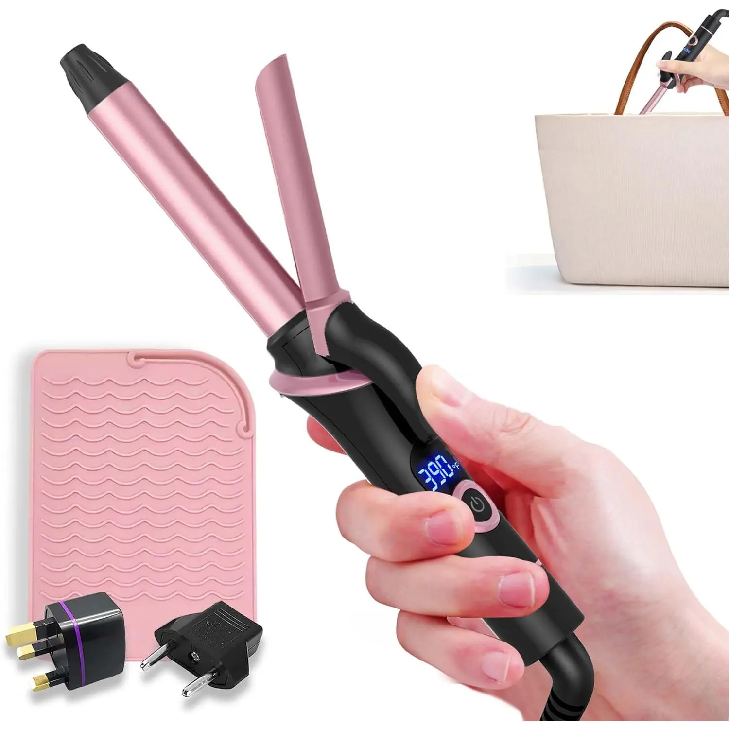 Mini Curling Iron for Short Hair, 3/4 Inch Barrel for Beachy Waves, Dual Voltage Travel Hair Styler with EU/UK Adapter, 5 Temps & 30S Fast Heating, Curly Hair