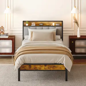 GIZOON Twin Metal Bed Frame with Storage Headboard, All-Metal Support, Sturdy, Stable, Noise-Free, No Box Spring Needed, Easy Assembly