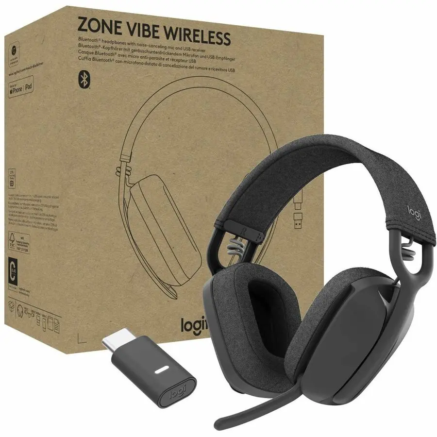 Logitech Zone Vibe Wireless Noise Canceling Bluetooth Stereo Headset, Graphite