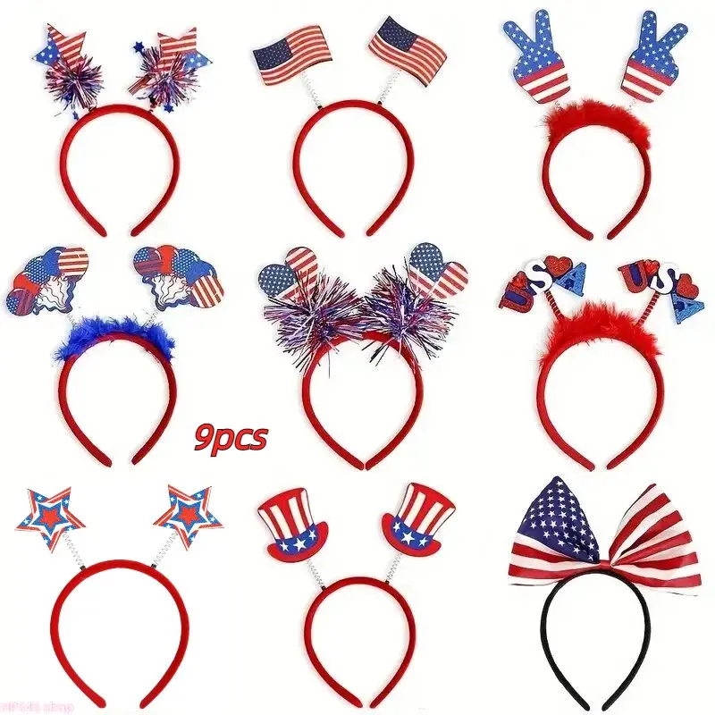 Unisex US Flag 2-Piece Fashion Accessories Kit - Square Bling Blue Hair Headbands, Parade Sunglasses, Party Accessories, US Pride Gift for Father’s Day, Anniversary