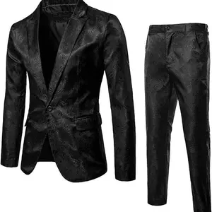 Men's 2 Pieces lightweight Jacquard Blazer Suits 1 Button Party Wedding Tuxedo Jacket Pants Casual Slim Dress Suit Formal business casual outfits Long Sleeve Menswear business casual outfits